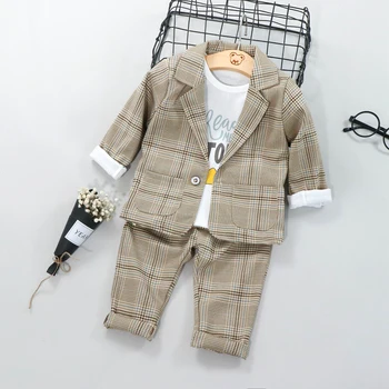 

Boys Suits Blazers Fashion White Shirts Plaid Tops Long Pants Cotton Chlidren Clothing Sets Child Wedding Jacket for Kids