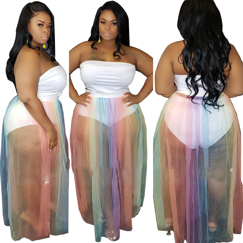 ding Besnoeiing Bewust Adogirl Plus Size XL 5XL Women Two Piece Set Dress Strapless Bodysuit Sheer  Mesh Rainbow Stripe Maxi Skirt Party Suit|Dress Suits| - AliExpress