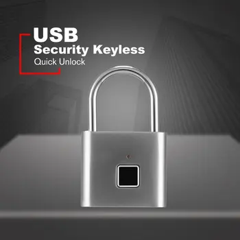 

Security Keyless USB Rechargeable Door Lock Fingerprint Smart Padlock Quick Unlock Zinc Alloy Metal Self Developing Chip