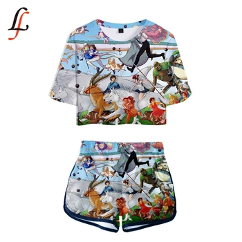 

Summer Hot 3D Woman Cartoon characters Harajuku Sexy Suit 2 piece set Crop Top T-shirt and Elastic Shorts Kpop New fashion Suit