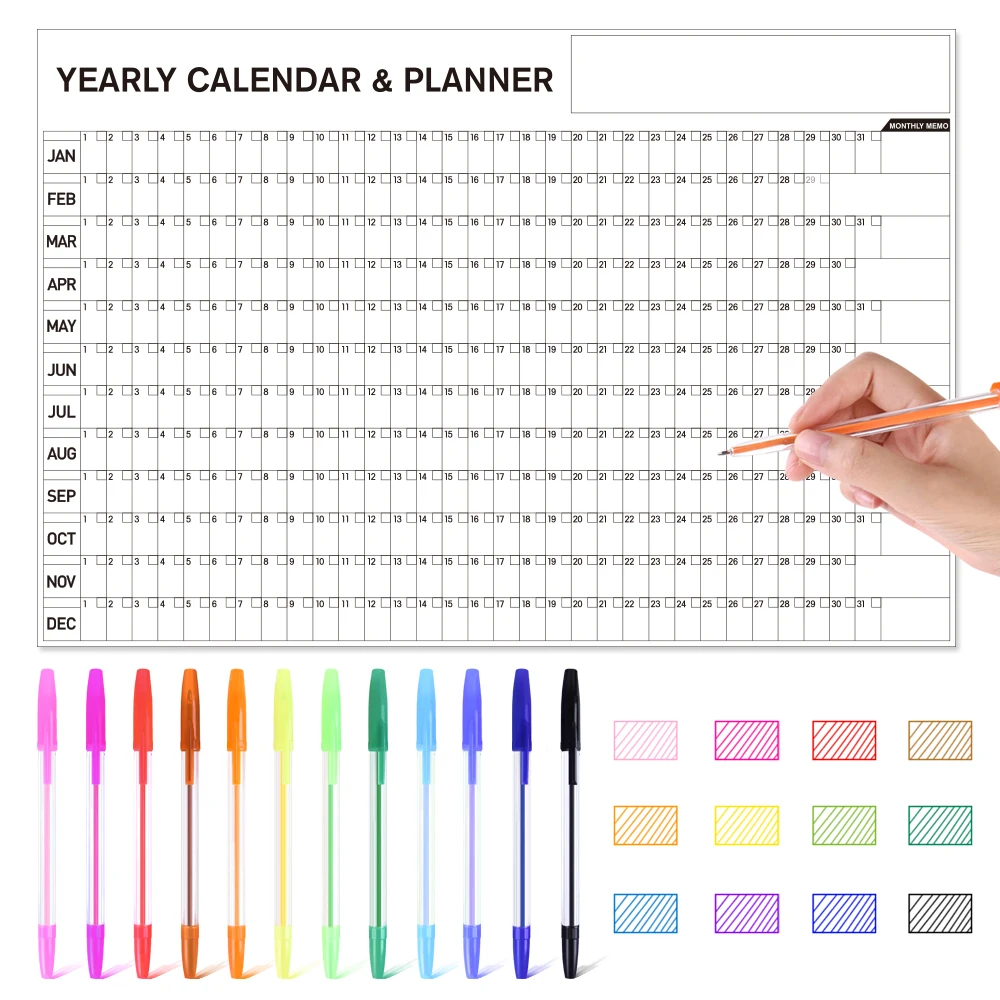 Yearly Planner Wall Calendar | Giant Wall Calendar Planner - Yearly ...