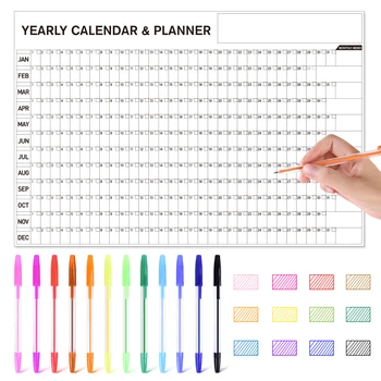 

Large Yearly Wall Calendar Poster 30.5 x 20.4 Inch Giant Oversized Blank 12 Monthly Task Organizer Planner with 12 Ballpoint Pen