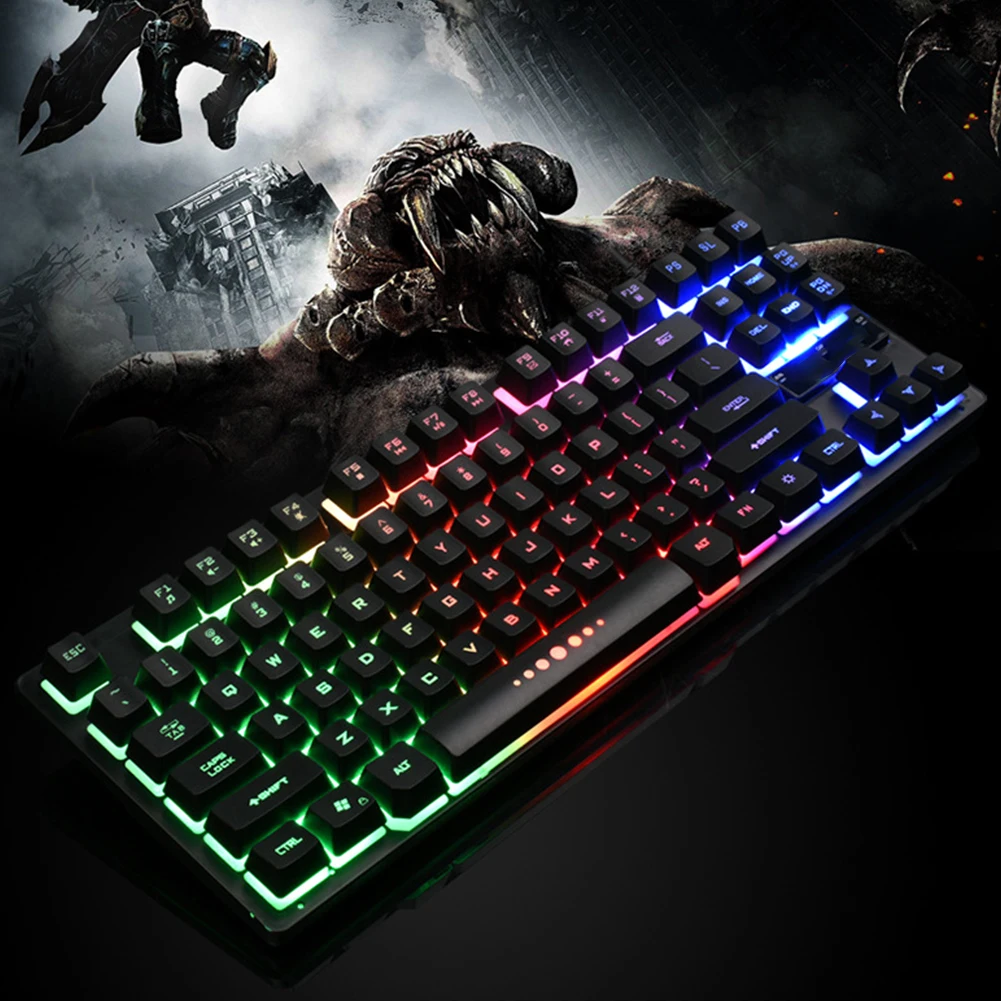 K87 USB Проводная Механическая клавиатура игровая ПК клавиатура с RGB 3 цвета подсветка 87 клавиатуры