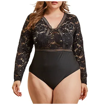 

Women Lace Sexy Lingerie Plus Size One-Piece Babydoll Bodysuit Sexy Underwear Long Sleeve V Neck Cozy Sleepwear Lenceria Mujer