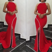 

African Wedding Party Dresses For Women Dashiki Diamond Fashion Dinner Gown Sexy Sleeveless Split Long Dress Africa Clothes