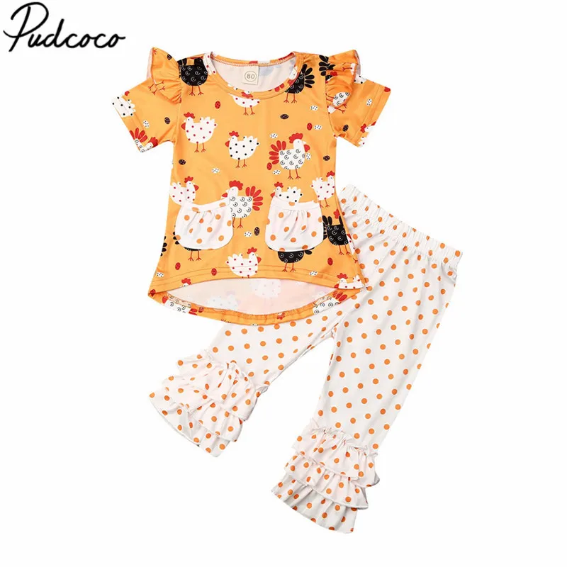 

2019 Baby Autumn Clothing Newborn Baby Girl Turkey Thanksgiving Outfits Short Sleeve Tops+Ruffle Pants 2Pcs Clothes Set 6M-4T