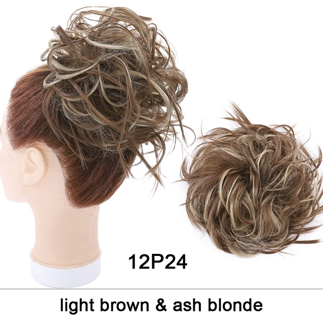 HAIRRO 80g Straight Donut Chignon Hairpieces Synthetic Ombre Elastic Updo Chignon Fluffy Messy Scrunchies Hair Bun For Women 12P24-45g