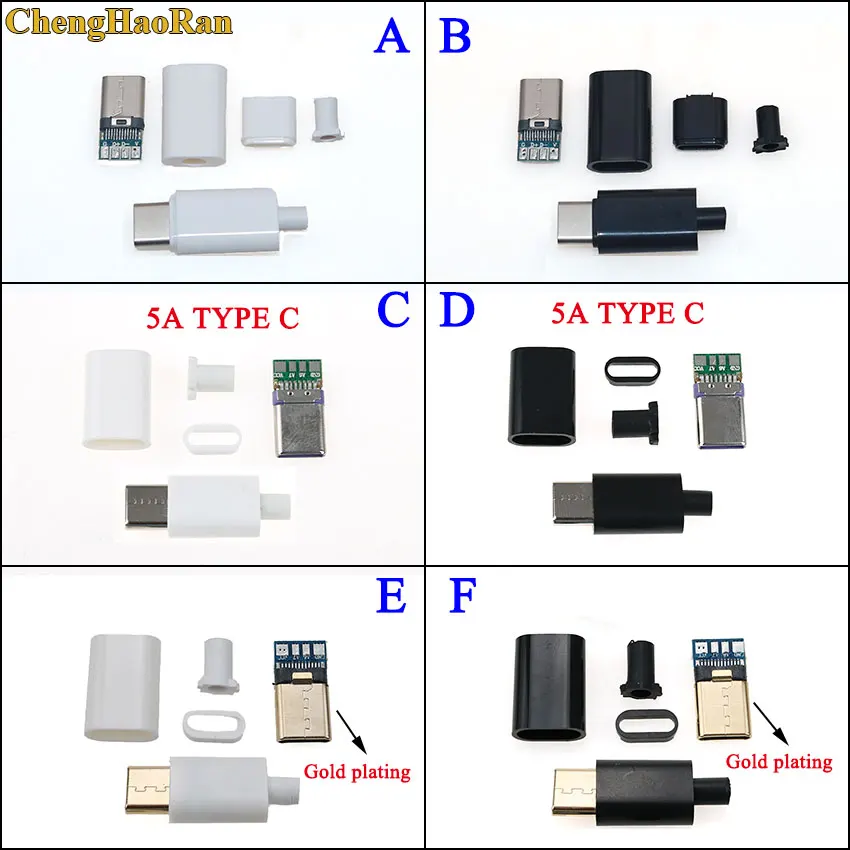 ChengHaoRan 100 набор OTG USB 3,1 сварочный Штекерный соединитель типа C с печатной платой вилки 4 в 1 DIY адаптер золотое покрытие