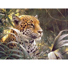 GATYZTORY 5D алмазная живопись полный квадрат DIY домашний декор мозаика Стразы Картина на холсте с логотипом на стену скрытый Леопард