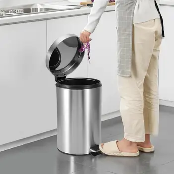 

Garbage Can 7L Stainless Steel Step Trash Can Wastebasket Garbage Container Bin for Bathroom Bedroom Kitchen