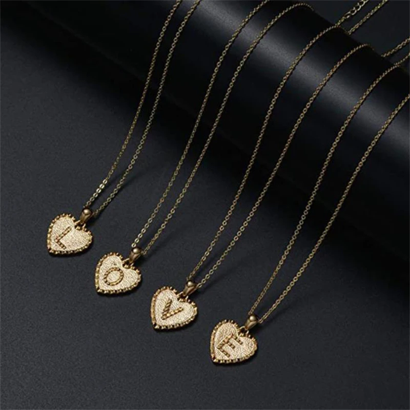 English Alphabet Heart Necklaces Pendants Initials Name Capital Letter Choker Chain Necklace Fashion Jewelry Gifts for Women | Украшения и
