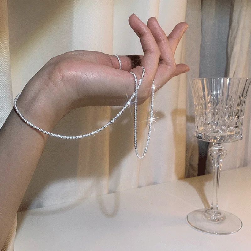 Silver Necklace 925 Sterling Silver Sparkling Clavicle Chain Shiny Choker Exquisite Necklace for Women Fine Jewelry Wedding Gift NK106