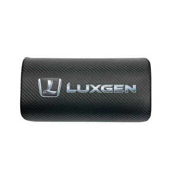 

1pcs car carbon fiber logo headrest PU leather car neck pillow For LUXGEN 7suv u5 u6 s5 Car decoration accessories
