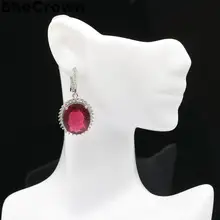 40x20 мм Очаровательная создан розовый турмалин Белый CZ женские вечерние Серебряные серьги