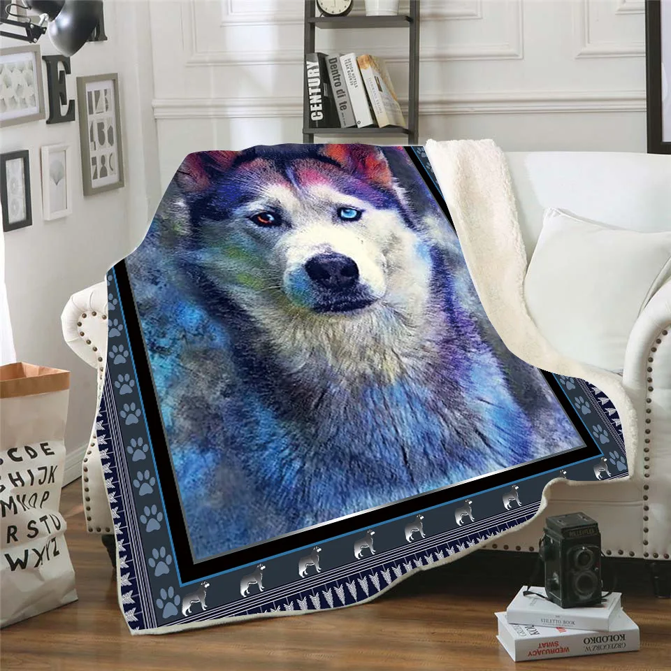 Флисовое одеяло Husky с 3d принтом для кровати пешего туризма пикника толстое модное