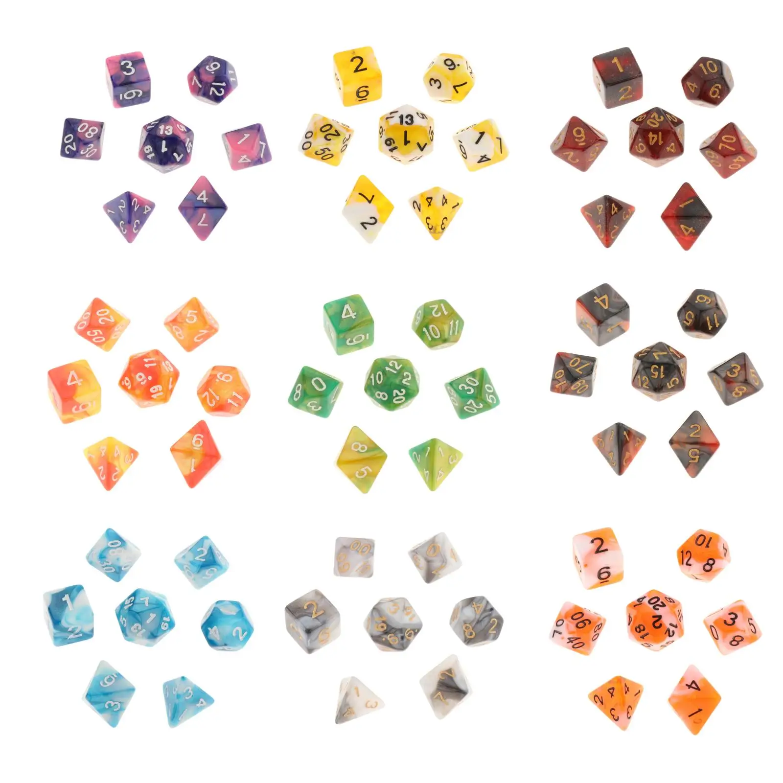 7Pcs Polyhedral Multi-sided Dice D4 D8 D10 D20 d&d Dice For RPG Dragons Game 