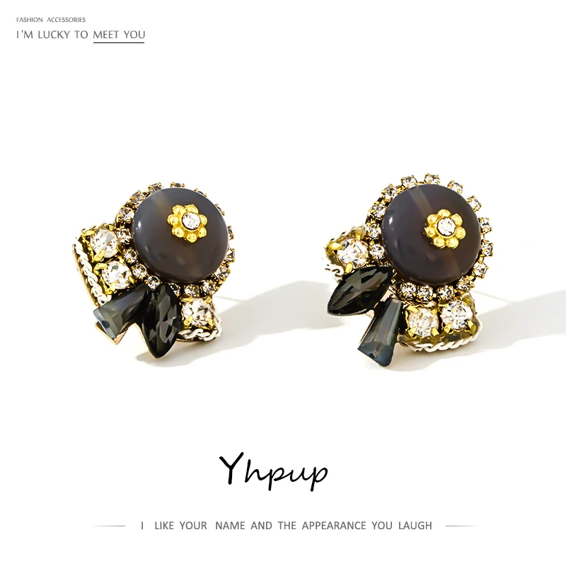 Yhpup серьги-гвоздики с натуральным камнем и стразами, супер Роскошные массивные Серьги Brincos, высокое качество, ювелирные изделия для женщин