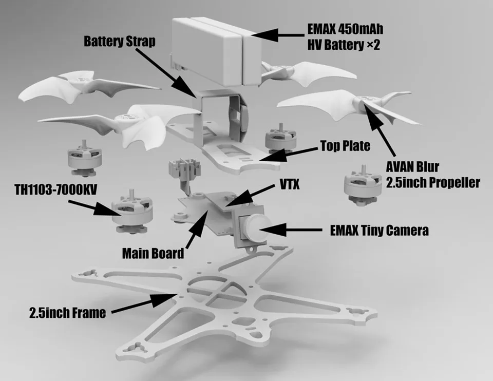 Emax Tinyhawk фристайл часть углеродного волокна 2,5 дюймов рамка верхний комплект угольная пластина винты сумка Ph2.0 Кабель-адаптер для FPV гоночного дрона