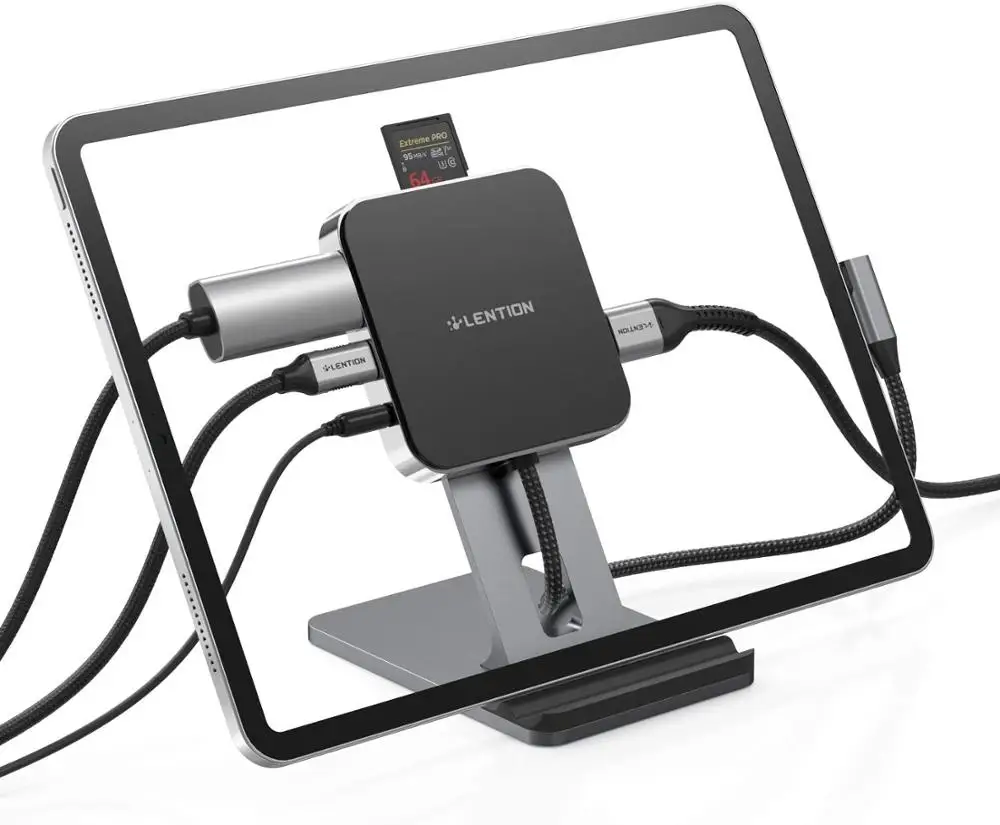 USB C Standing Dock with 4K HDMI, SD/Micro SD Card Reader, 3.5mm Aux for 2018-2020 iPad Pro ,iPad Air 4,New Surface Go/Pro 7/X