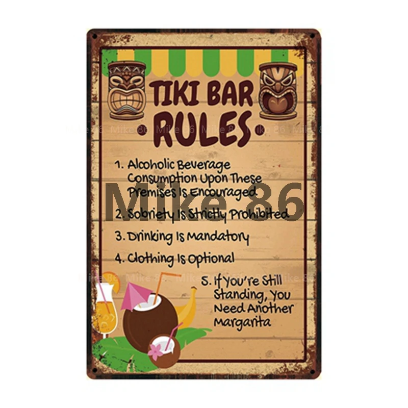 [Mike86] добро пожаловать в наш TIKI BAR Алоха открытая 24/7 металлическая вывеска оловянный плакат домашний Декор Бар настенная живопись 20*30 см размер DD-17 - Цвет: y-2486