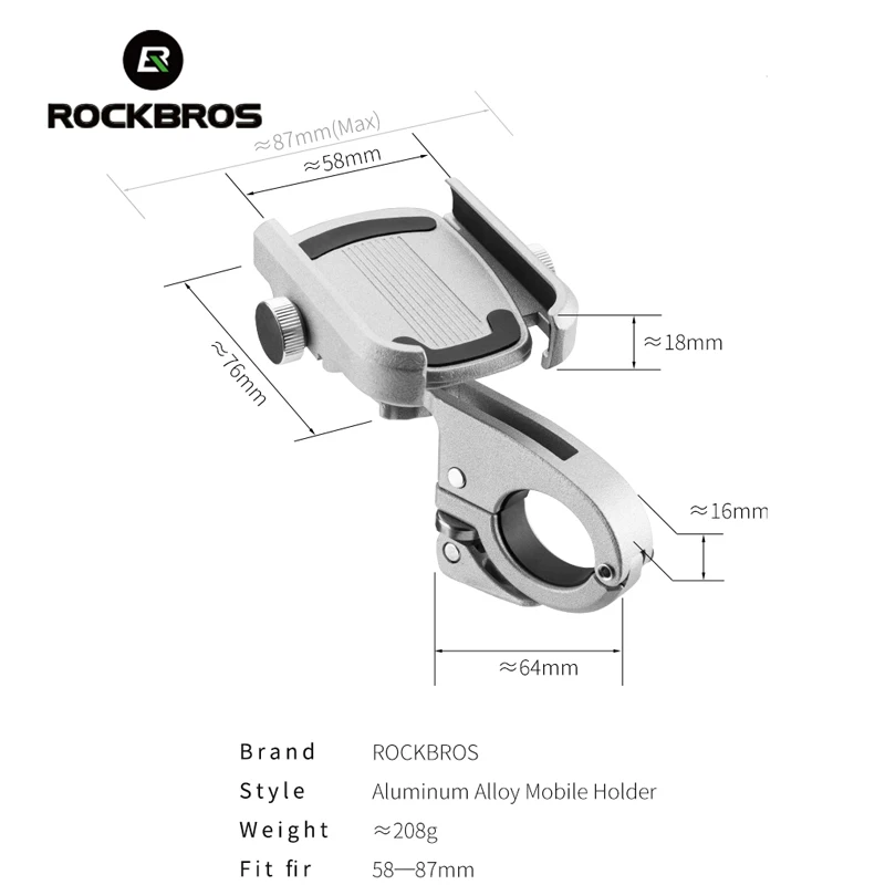 ROCKBROS алюминиевый сплав Противоскользящий держатель для телефона на велосипед универсальный 58-87 мм велосипедный держатель для телефона
