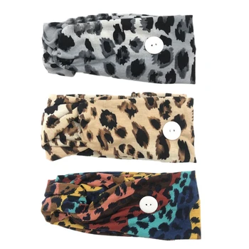 

3Pcs Headbands with Button for Mask Leopard Print Outdoor Yoga Sweat-Absorbent and Quick-Drying Headbands