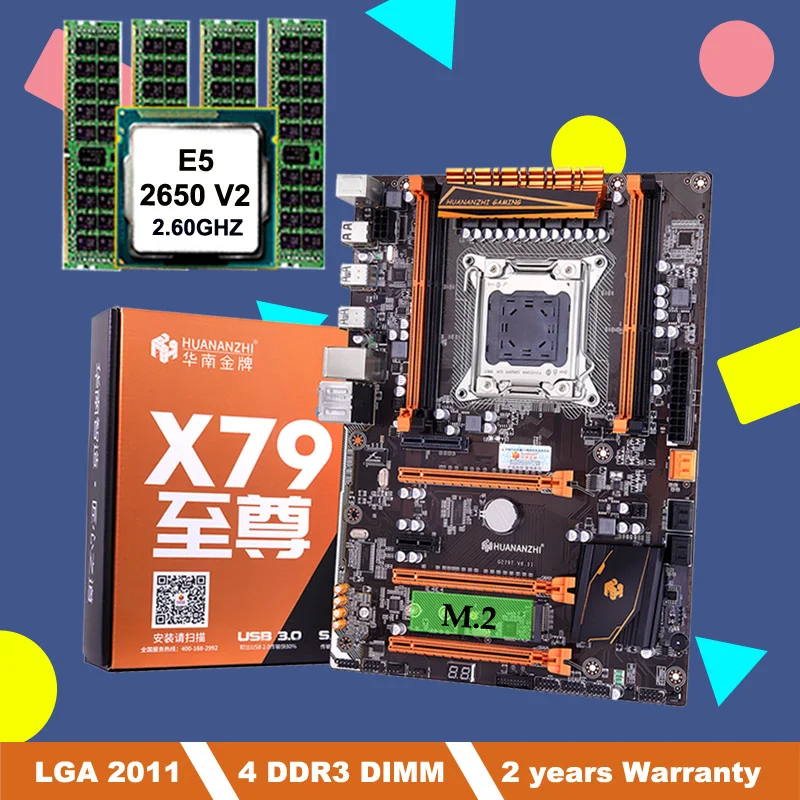 Скидка HUANAN Чжи материнской платы с M.2 слот deluxe X79 LGA2011 материнской комплект с Процессор Intel Xeon E5 2650 V2 Оперативная память 16G (4*4G)