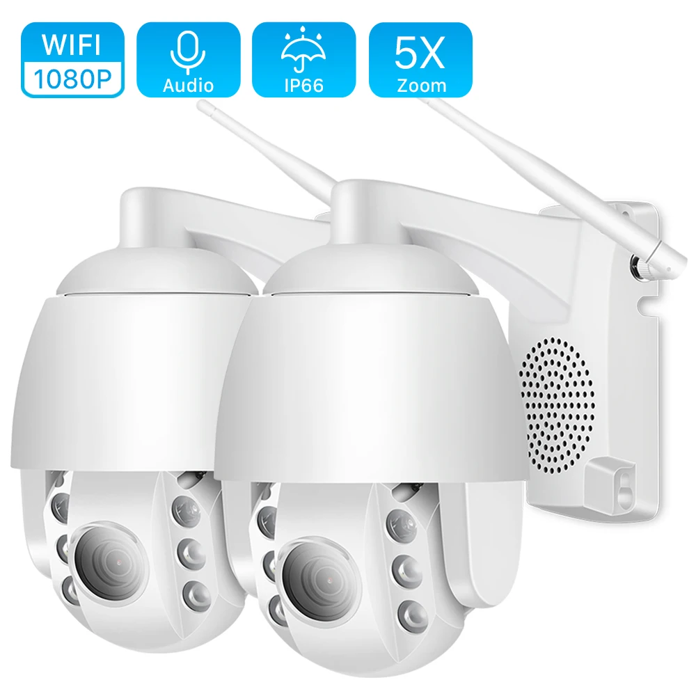 

(2 Pack) Mini 2.5 Inch PTZ Speed Dome WIFI IP Camera 1080P Outdoor 5X Zoom / 4mm Fixed Lens Wireless Camera IR 60m Two Way Audio