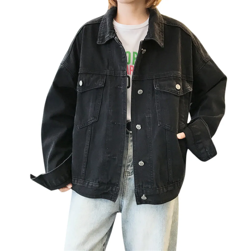 

veste femme jaqueta feminina Women Loose Long Sleeve Jeans Coat Retro Cowboy Denim Loose Casual Jacket chaquetas mujer 2019