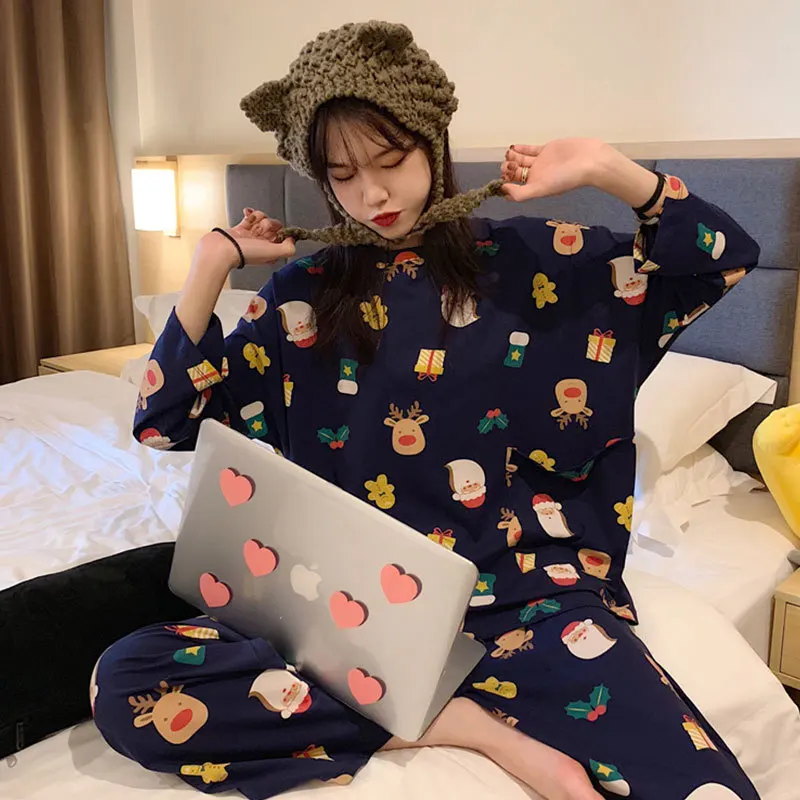 

Girl'S Cartoon Pajamas Suit 2019 Autumn And Winter New Style Loose-Fit Cute Couples Outer Wear Long Sleeve Tracksuit Two-Piece S