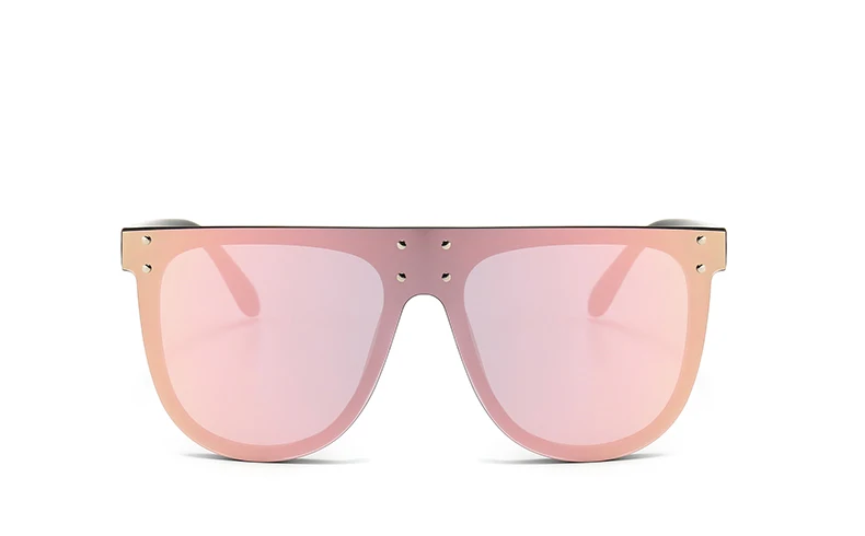 Розовые зеркальные негабаритные солнцезащитные очки для женщин с заклепками, трендовые солнцезащитные очки с плоским верхом, мужские Модные брендовые дизайнерские Квадратные Солнцезащитные очки