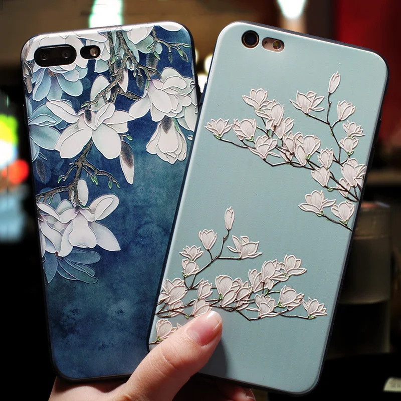 3D Floral Embossed Silicone Phone Case with Enhanced Grip