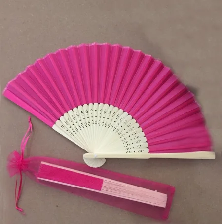 hot pink 50 шт./лот персонализированные имя жениха и невесты и дата Шелковый свадебный веер с подарочные мешочки из органзы в 6 цветах - Цвет: hot pink
