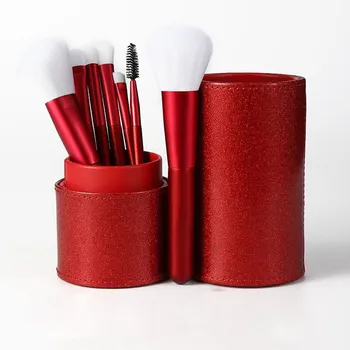 

7pcs Red Makeup Brushes Set With Bag Eyebrow Foundation Blush Brush Powder Blending Eye Shadow Makeup Beauty Tool Kit