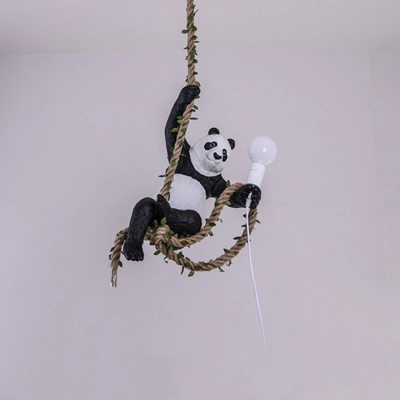 

Modern Resin Panda Pendant Lights Hemp Rope Animal Hanging Lamp for Bedroom Restaurant Light Bar Cafe Home Zoo Decoration Lamps