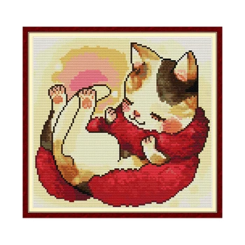 

A Cat with A Red Scarf Chinese Counted Cross Stitch Sets 14ct 11ct Ptint on Canvas DIY Handmade Needlework DMC Embroidery Kits