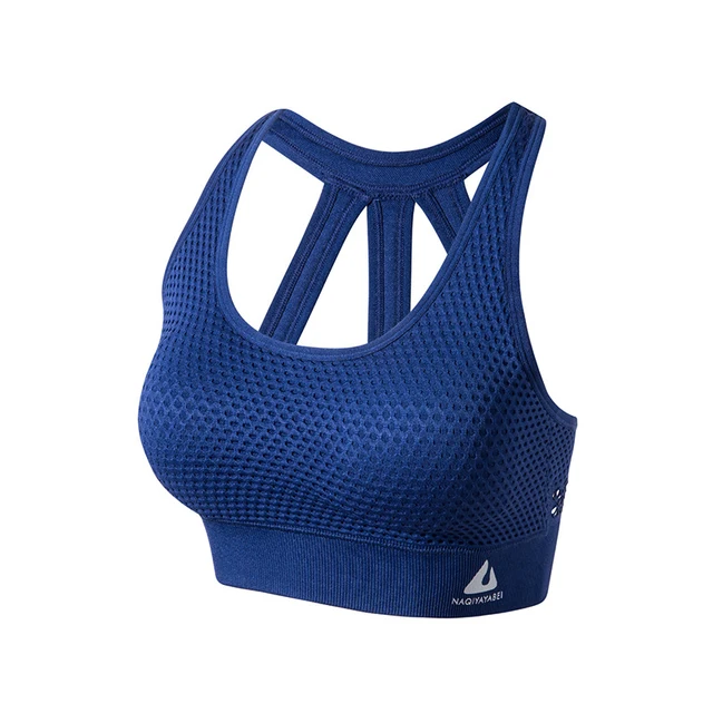 Women Shockproof Gathered Breathable Sports Underwear Running Workout Beauty Back Yoga Bra Fintess Gym Push UP Exercise Tops Navy blue 1