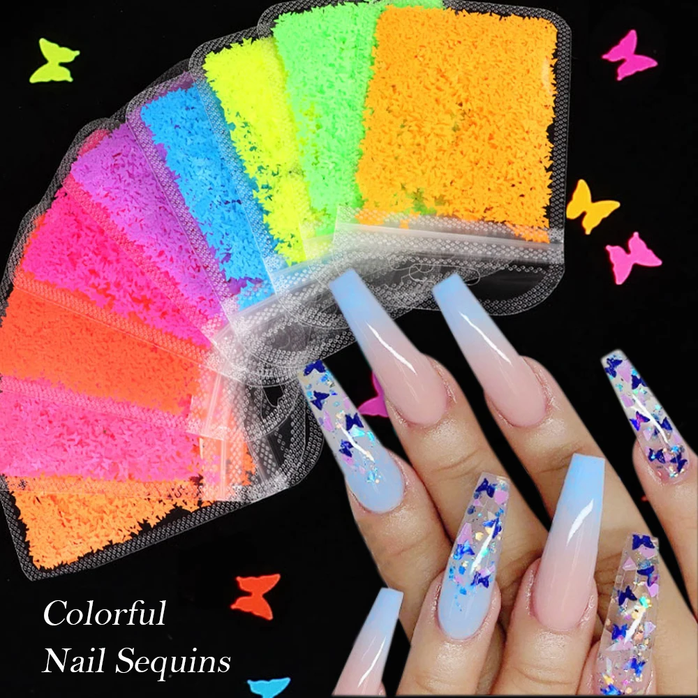

1Bag Fluorescence Shape Nail Art Flakes 3D colourful Sequins Polish Manicure Nail Decoration