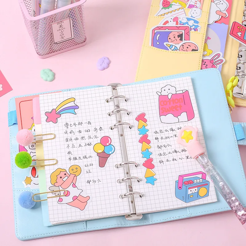 

Korean Notebook Binder Bullet Journal Set A6 Spiral Agenda Planner Organizer Grid Note Book DIY Girl Plan Travel 6 Ring Handbook