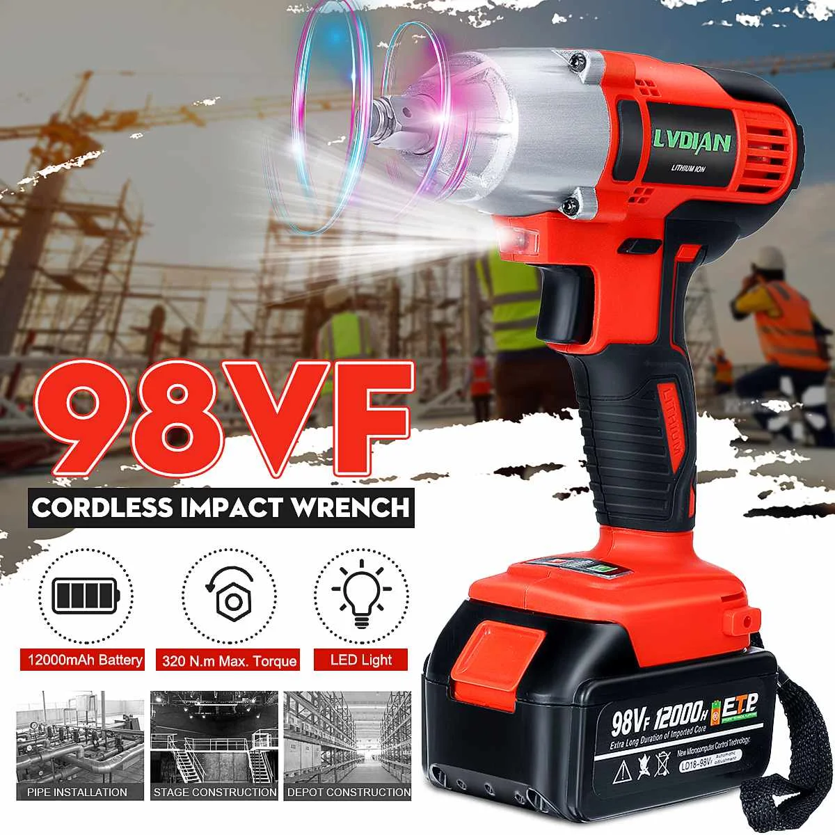 

110-240V 98VF 320NM 12000mAh Cordless Electric Impact Wrench Drill Electric Screwdriver Gardening Home Tools Cordless Drill