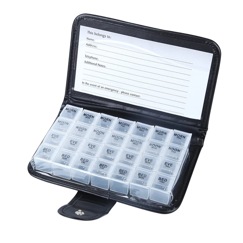 7 Days 28 Grid Leather Box Square pp Pill Box(OPP Bag