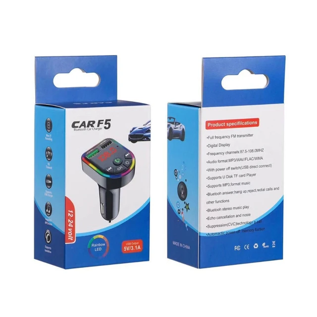Car Bluetooth 5.0 Fm Transmitter Modulator Player Led Display Colorful Light F5 Car Kit Handsfree 3.1a Dual Usb Car Charger - Chargers - AliExpress