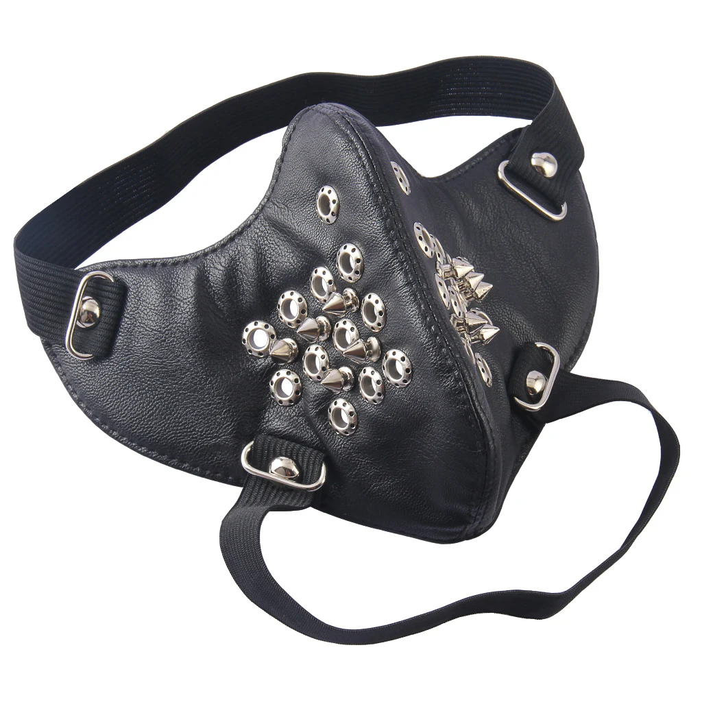 

Steampunk Punk Biker Gothic PU Leather Rivet Half-face Mask Masquerade Party