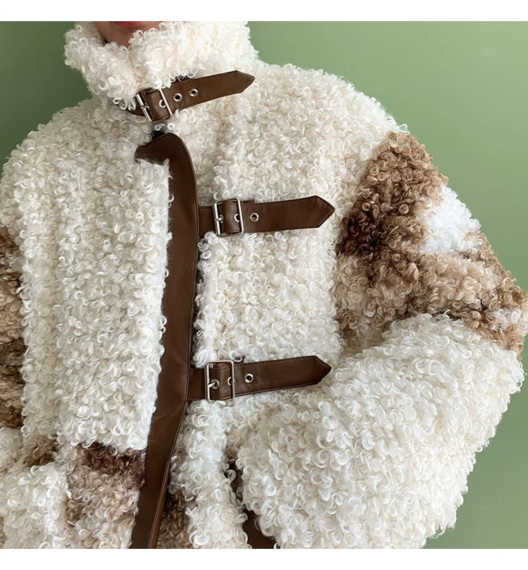 Для мужчин и женщин Зимняя Толстая искусственная овечья шерсть Сращивание Кожа свободная куртка Мужская Уличная хлопковая стеганая парка меховое пальто верхняя одежда