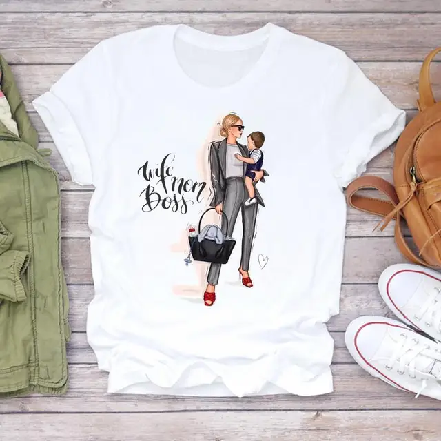 Women Cartoon Super Mom Life Momlife Mama Mother Summer Print Lady T-shirts Top T Shirt Ladies Womens Graphic Female Tee T-Shirt CZ24126