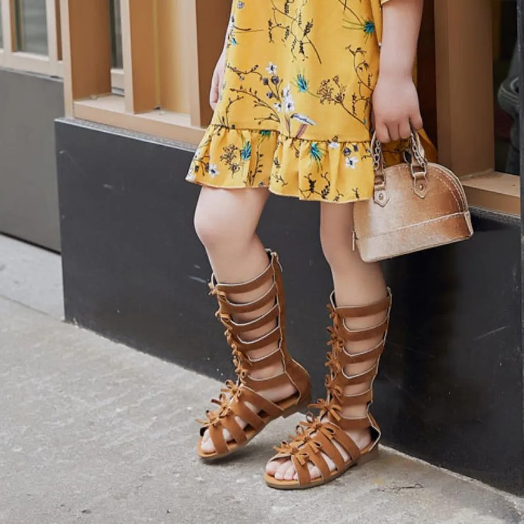 2020 Girls Sandals Soft Bottom Little Princess Shoes Summer New Childrens High Roman Shoes Baby Princess Peep-toe Beach Shoes