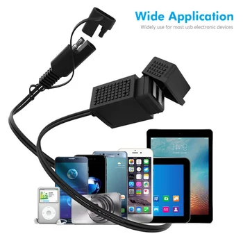 

12V-24V 3.1A Motorcycle SAE Cable To 2 USB Adapter Weatherproof Charger Socket For Phone MP3 MP4 GPS Camera Bluetooth