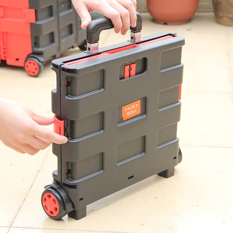 E-FOUR Car Load Smart Cart Rolling Multipurpose Collapsible Basket Cart Scrap-booking Laundry Handcart with Black Lid Rolling