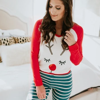 

Autumn Winter Christmas Pajama Set Women Cartoon Sleepwear Homewear Ladies 2 PCS Long Sleeve Top And Pants Nightgown Suit