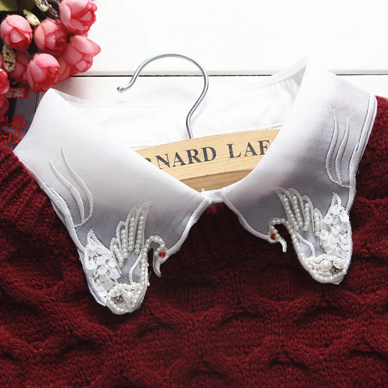 

New Women Shirt Fake Collar Embroidery Sewing Detachable False Collar Lapel Elastic Collar Tie Women Clothes Accessories